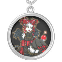abigail, devil, angel, cherry, bomb, faerie, gothic, goth, red, leopard, print, boots, cute, big, eyed, myka, jelina, fantasy, art, mika, angels, Necklace with custom graphic design