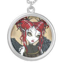abigail, devil, angel, cherry, bomb, faerie, gothic, goth, red, leopard, print, boots, cute, big, eyed, myka, jelina, fantasy, art, mika, Necklace with custom graphic design