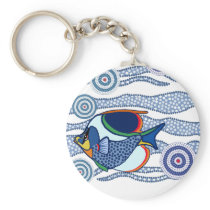Aboriginal Dot Art Fish-01 Key Chain