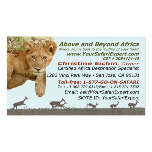 Above and Beyond Africa Your African Safari Expert Business Card Templates (front side)