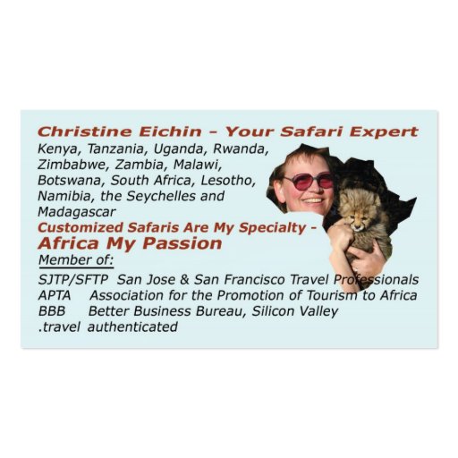 Above and Beyond Africa Your African Safari Expert Business Card Templates (back side)