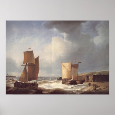 Abraham Hulk Snr Fisherfolk and Ships by the Coast Poster by art_world