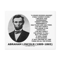 Abraham Lincoln House Divided Cannot Stand Quote Postcard