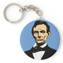 Abraham Lincoln Illustration on Blue Keychain