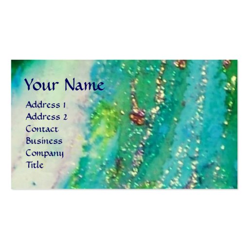 ABSTRACT AQUA BLUE TEAL GOLD SPARKLES,RED WAX SEAL BUSINESS CARD