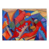 Abstract Art Card Original done in Colored Pencils