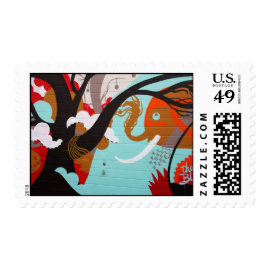 Abstract Art Elephant and Tree Stamps