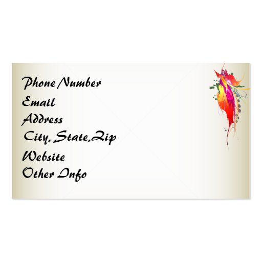 Abstract Bird of Paradise Paint Splatters Business Card (back side)