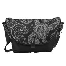 Abstract Black and Grey Floral Pattern Messenger Bags