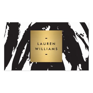 Abstract Black Brushstrokes with Gold Name Logo Business Card Template