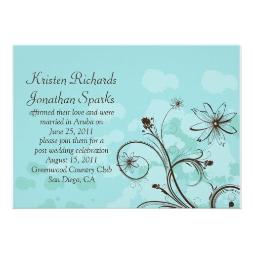 Abstract Blue and Brown Post Wedding Celebration Custom Announcements