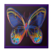 Abstract Blue and Multi-Colored Butterfly Tile
