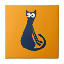 Abstract Blue Cat on Yellow tiles