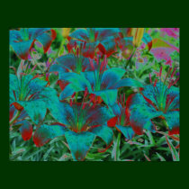 Abstract Blue Daylilies Raindrops Flower Poster posters
