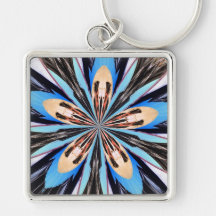 Abstract Blue Flower Petals Fractal Art Square Keychain