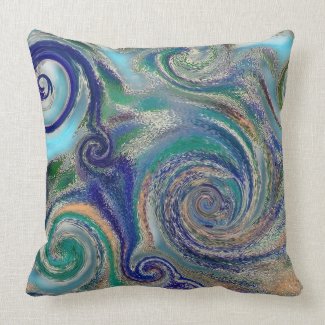 Abstract Blue Green Swirls Throw Pillow