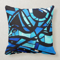 Abstract Blue Stained Glass Bird Throw Pillow
