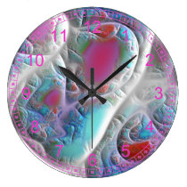 Abstract Blue & White Quilt - Magenta Aqua Delight wall clocks