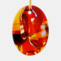 Abstract Bottle of Wine and Glasses Ornaments