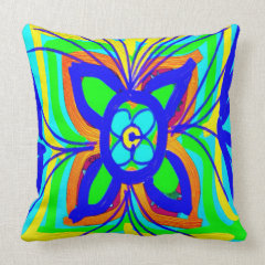 Abstract Butterfly Flower Kids Doodle Teal Lime Throw Pillow