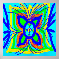 Abstract Butterfly Flower Kids Doodle Teal Lime Posters