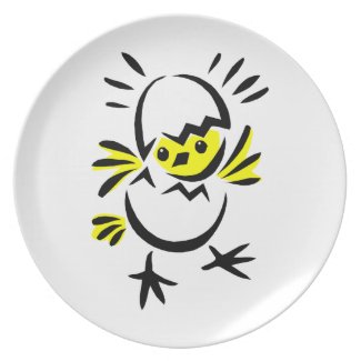 abstract chick half out of egg party plates