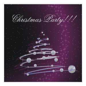 Abstract Christmas Tree Purple Party Invitation