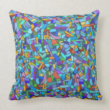 Abstract Colorful Blue Mosaic Pattern Throw Pillows