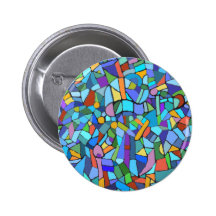Abstract Colorful Blue Mosaic Pattern Pin