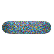 Abstract Colorful Blue Mosaic Pattern Skateboard Deck