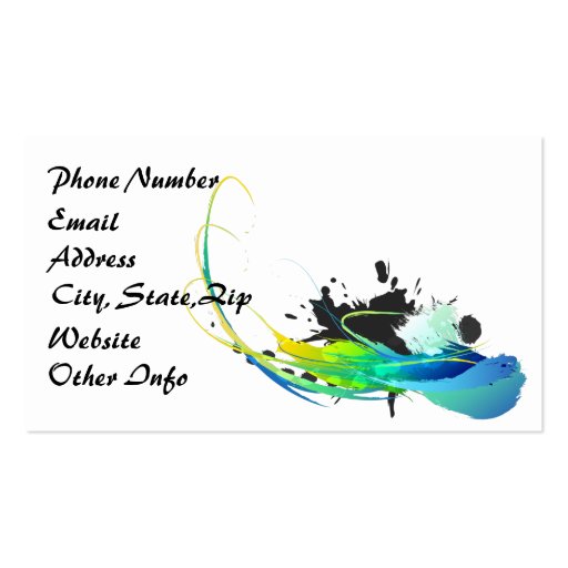 Abstract cool waters Paint Splatters Business Card Template (back side)