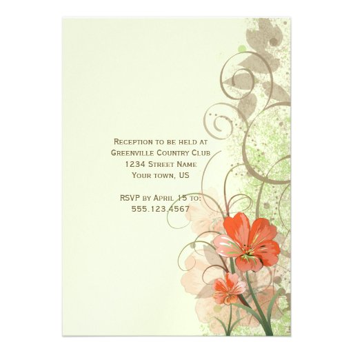 Abstract Coral Lime Flowers Swirls Wedding Invite