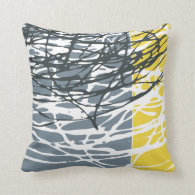 Abstract design in gray and yellow throw pillow