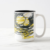 Abstract design in white and yellow coffee mugs