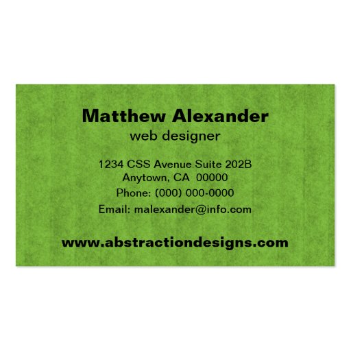 Abstract Dimensions Business Card, Bright Green (back side)