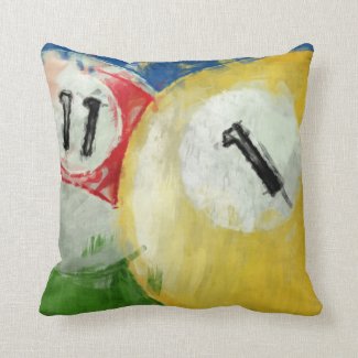 Abstract Eleven and One Ball Billiards Throw Pillows
