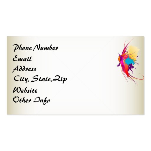 Abstract Exotic Butterfly Paint Splatters Business Card Templates (back side)
