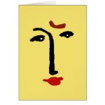 Abstract Face In Yellow Greeting Cards