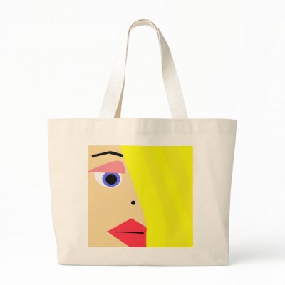 Abstract Female Cartoon Face Tote Bags by Derora
