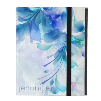 Abstract Floral Background Blue And White Monogram iPad Covers
