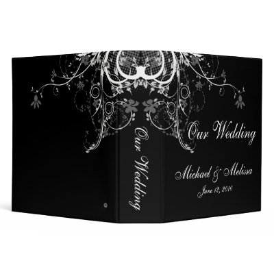 Abstract Floral Black & White Wedding Binder by stationeryshop