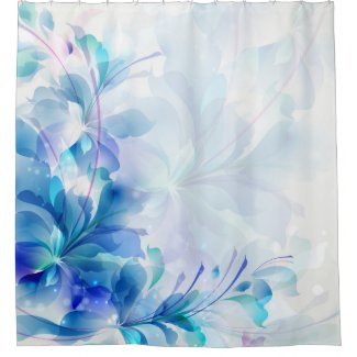 Abstract Floral Blue And White Shower Curtain