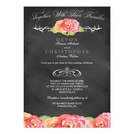 Abstract Floral Chalkboard Wedding Invitation