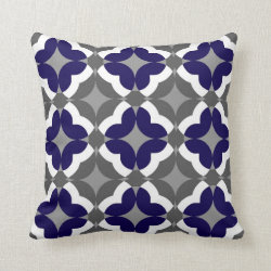 Abstract Floral Clover Pattern in Cobalt and Grey Pillows