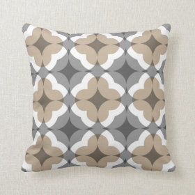 Abstract Floral Clover Pattern in Tan and Grey Throw Pillow