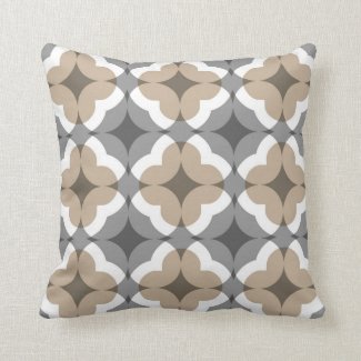 Abstract Floral Clover Pattern in Tan and Grey Pillow