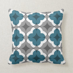 Abstract Floral Clover Pattern in Teal and Grey Throw Pillow