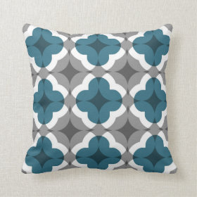 Abstract Floral Clover Pattern in Teal and Grey Throw Pillow