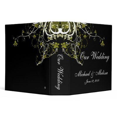 Abstract Floral Gold Black White Wedding Binder by stationeryshop