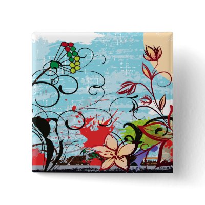 Abstract Floral Grunge Button by stationeryshop